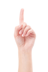 Fototapeta premium Hand with index finger, isolated on a white background