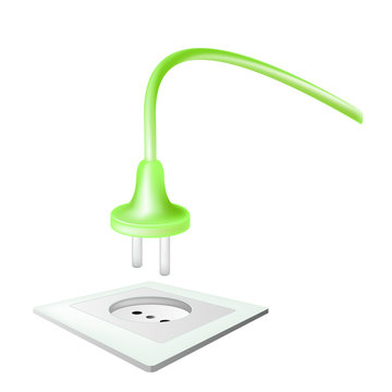 electric power receptacle and plug over white, vector