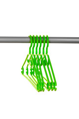 plastic hangers in row  isolated on white