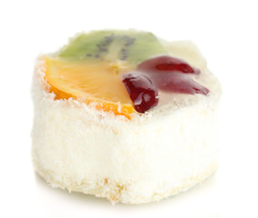 sweet cake with fruits isolated on white
