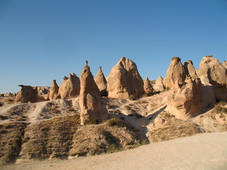 Fairy chimneys, rock formations, near Goreme, Cappadocia, Turkey