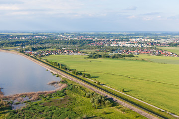 aerial view of Nysa city suburbs