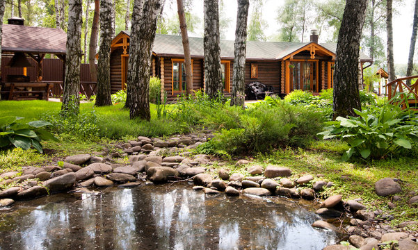 Wooden chalet in forest