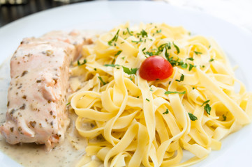tasty pasta with salmon