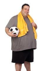 Fat man with a soccer ball