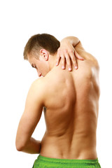 young man with pain on upper back