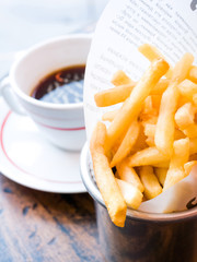 Golden French fries potatoes
