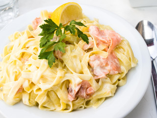 tasty pasta with salmon