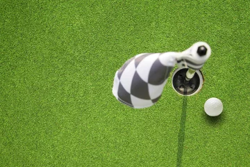 Deurstickers golf hole vlag op een veld © antpkr