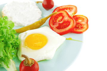 fried eggs with curd and salad