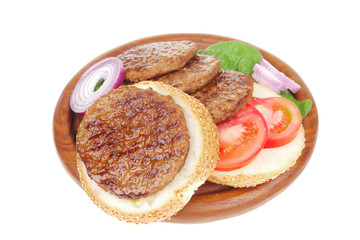 hamburger with loaf on wood