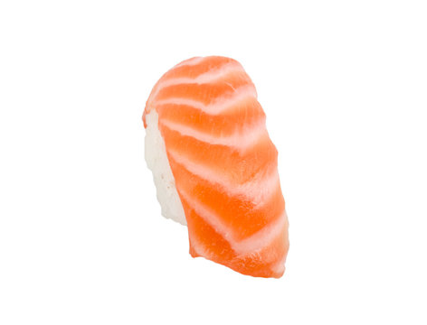 studio shoot of japanese sushi vaki with salmon on white backgro