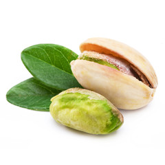Pistachio nuts isolated on white background