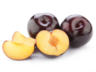 Plum fruit isolated on white background.