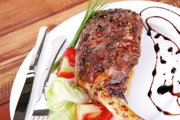 meat savory on wooden table : roast shoulder