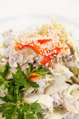 salad with chicken and mushrooms