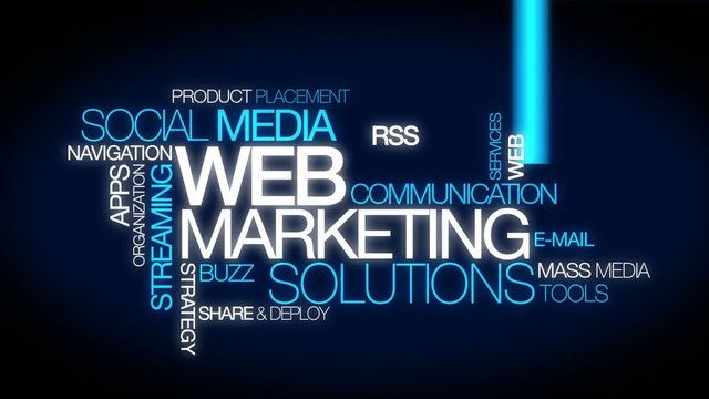 Internet Web marketing solutions blue tag cloud animation