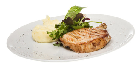 Grilled pork with salad and potato