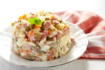 Russian traditional salad. Salad Olivier