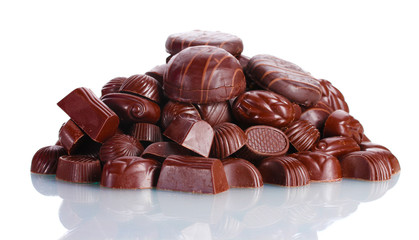 Many different chocolate candy isolated on white