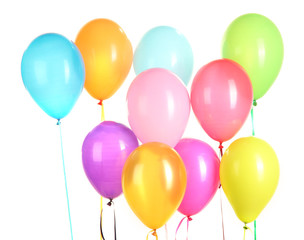 colorful balloons on white background close-up
