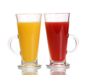Tropical juices in glasses isolated on white