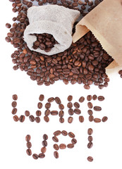 Composition of coffee beans. Wake up.
