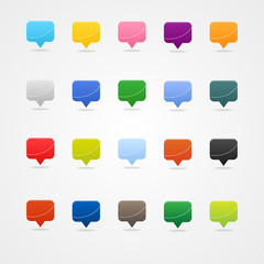 Colored mapping pins  square web buttons on white. Icon set.