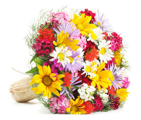 beautiful bouquet of bright  wildflowers, isolated on white