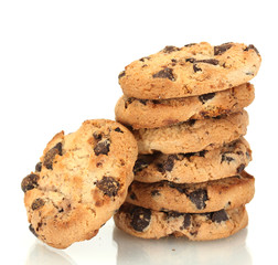 Chocolate chips cookies isolated on white.