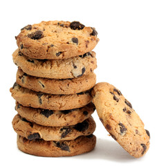 Chocolate chips cookies isolated on white.
