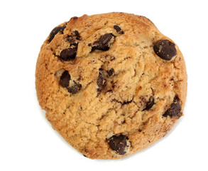 Chocolate chips cookie isolated on white.