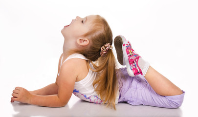 Gymnast cute little girl isolated