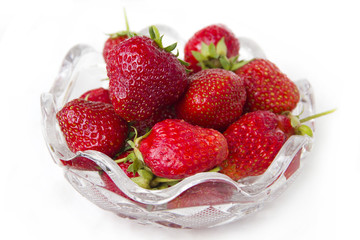 ripe strawberries in a glass bowl
