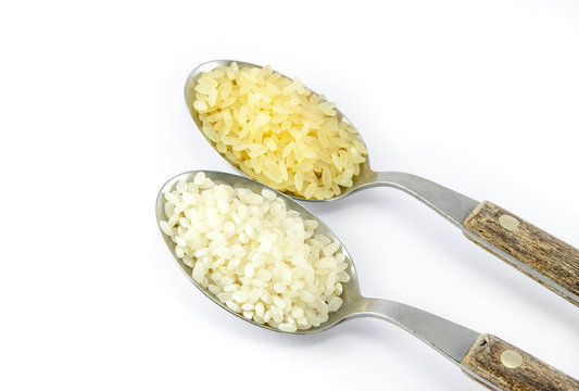 Two varieties of rice in two tablespoons