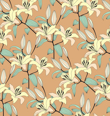 seamless pattern border from yellow lily, background