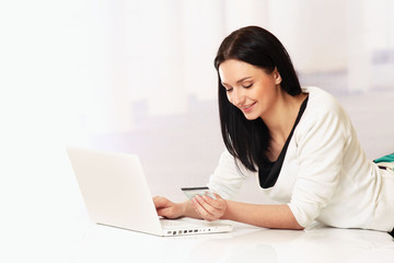 Portrait of beautiful business woman with laptop