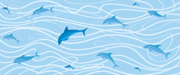  blauwe achtergrond van dolfijnen die in de golven springen © Terriana