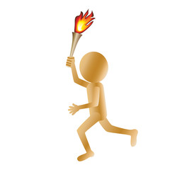 illustration of a running golden 3d man carrying a torch