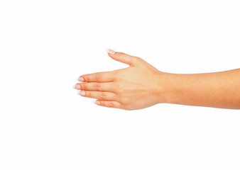 Empty open woman hand on white background