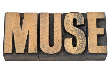 muse word in wood type - obrazy, fototapety, plakaty
