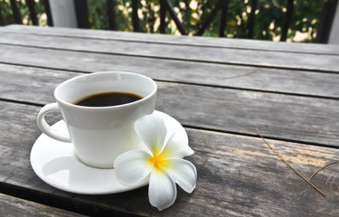 Coffee cup and Frangipani Flower