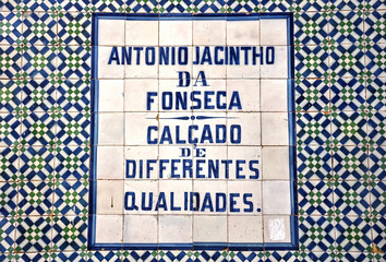 Vendedor de calzado, azulejo portugués,  idioma, Setúbal, Portugal