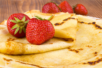 pancakes and fresh strawberry