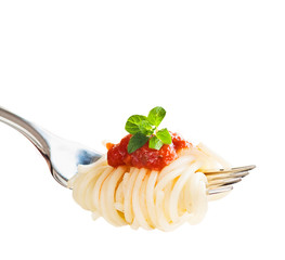 Pasta on fork