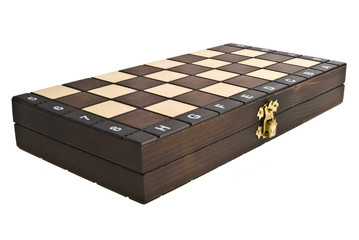 Old wooden chess board isolated, clipping path