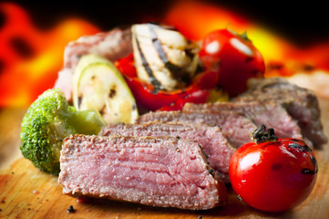 Grilled BBQ Steak Meat with Vegetables