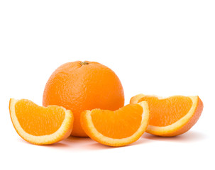 Sliced orange fruit segments  isolated on white background