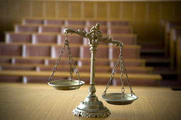 Decorative Scales of Justice in the Courtroom