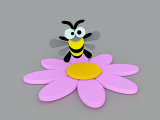 Funny bumblebee and Pink flower